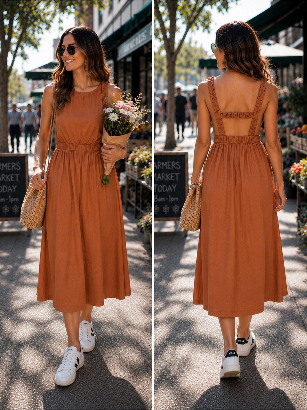 Sleeveless Brown Maxi Dress with Elastic Waist